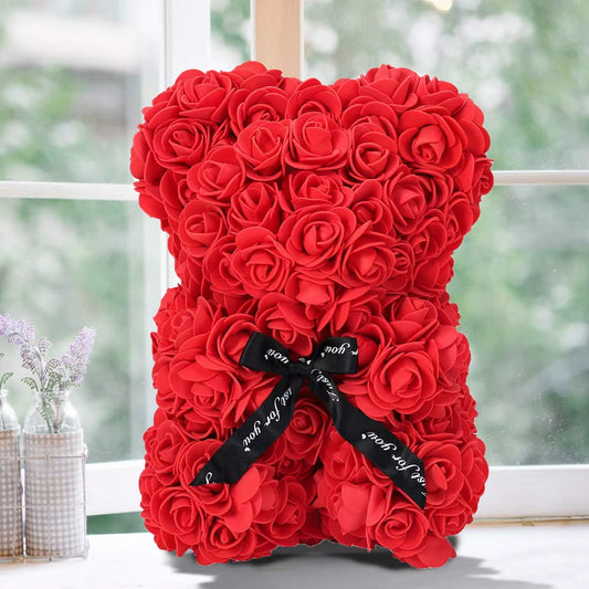 1PC 25Cm Red Artificial Foam Flowers Bear Rose Bear Romantic Creative Gifts for Valentines Day Mothers Day Anniversary Wedding